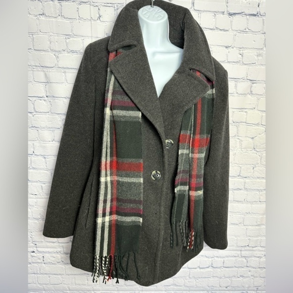 London Fog grey wool pea coat with scarf